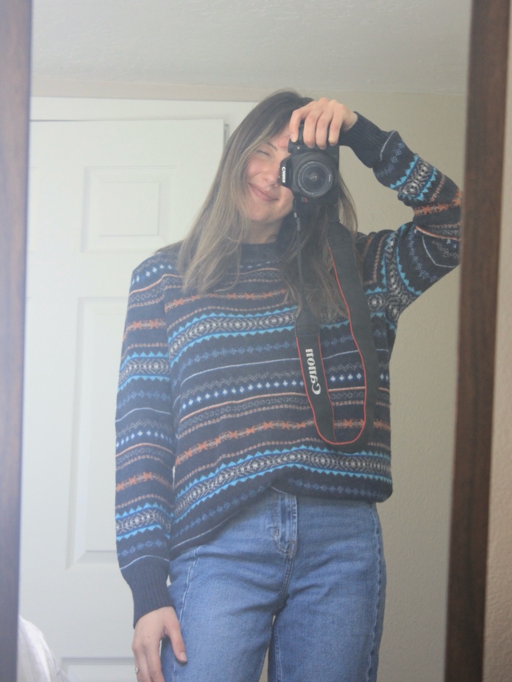 urban pipeline Black Fair Isle Crewneck Sweater with Blue & Orange Stripes